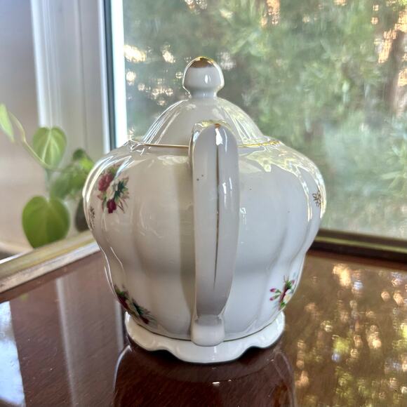 Vintage Floral Musical Teapot White Gold Accents Japan Porcelain - Picture 12 of 15